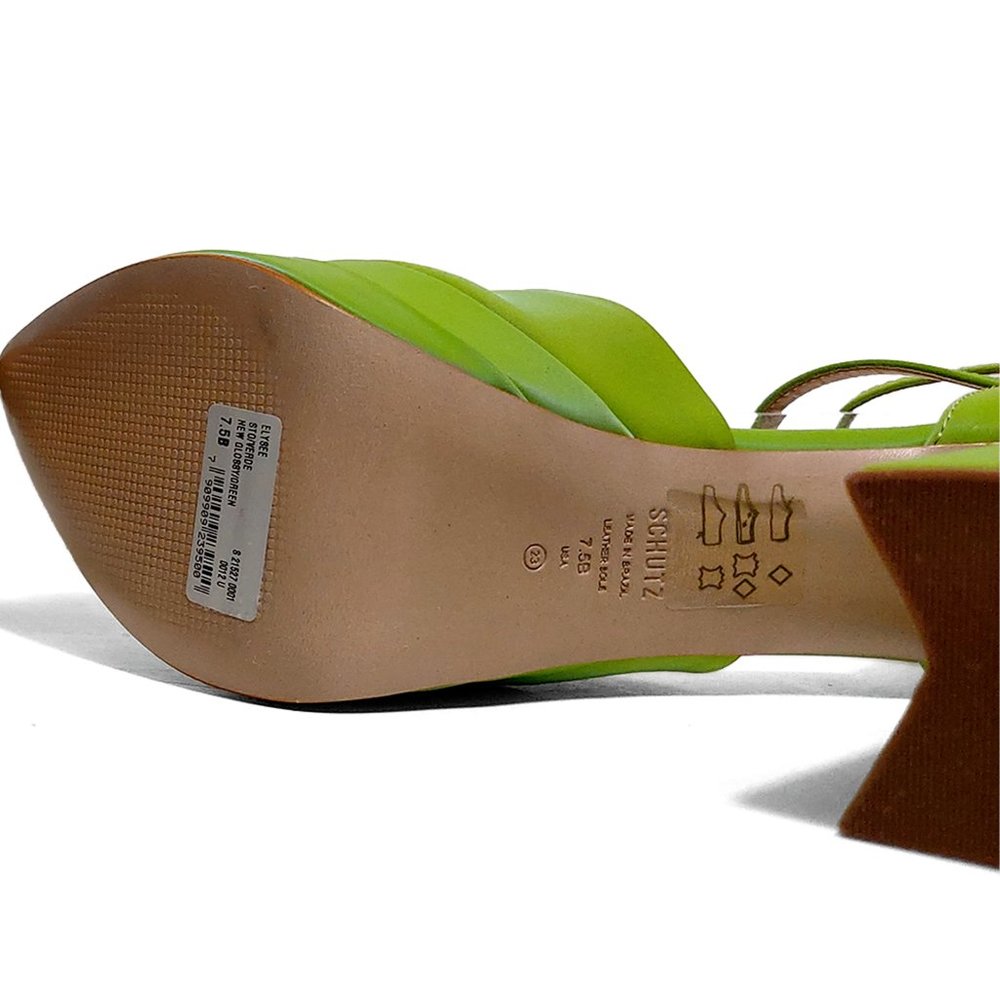 Schutz Elysee Green Double Platform Ankle Strap Pointy Toe Block Heel Dress - Picture 9 of 15